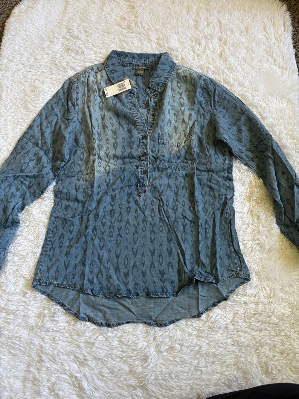 NWT Chelsea & Theodore Blue Washed 100% Tencel Long Sleeve Top Size L